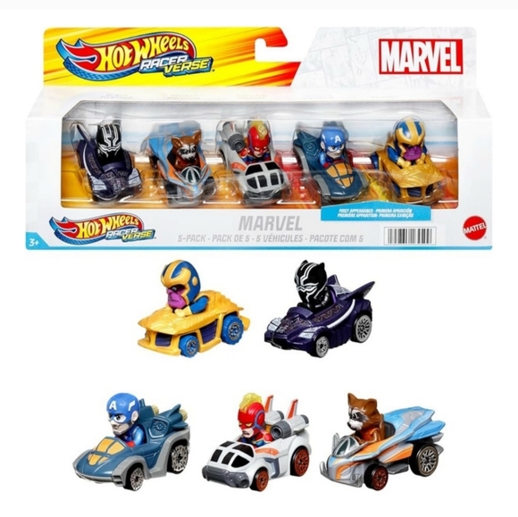Hot Wheels RacerVerse, Set of 5 Die-Cast Hot Wheels Cars with Marvel Characters - Picture 1 of 4